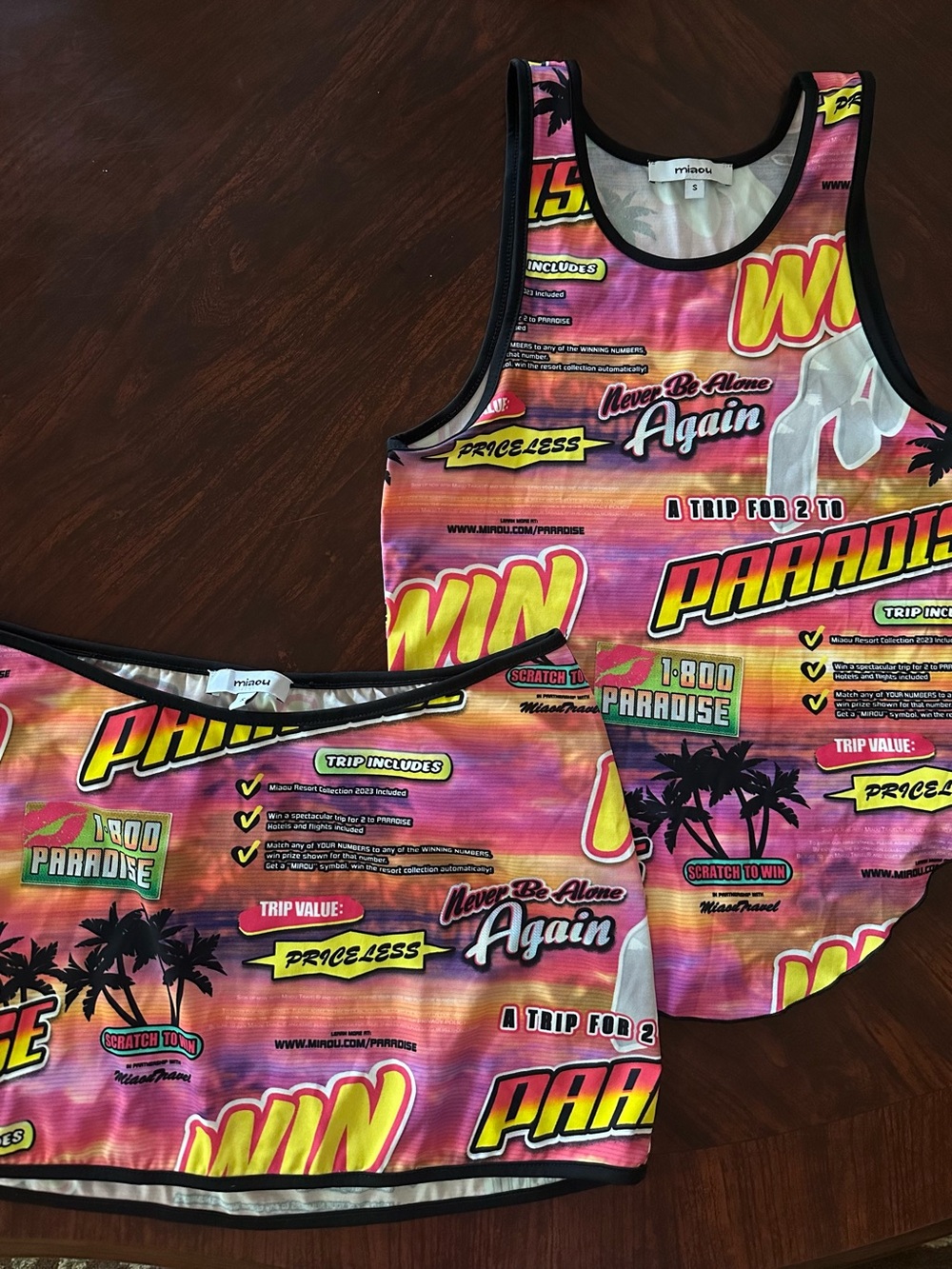 Miaou Paradise Graphic tank and mini skirt set — Pink Orange Yellow
